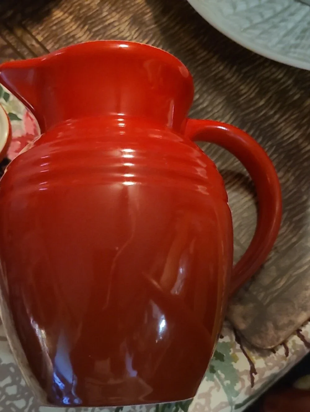 Red Ceramic Pitcher and Butter Dish - LeCreuset Both Are Le Creuset